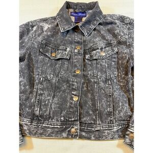 Casual Designs Black Acid Wash Denim Trucker Jacket Small  Vintage Look 1915